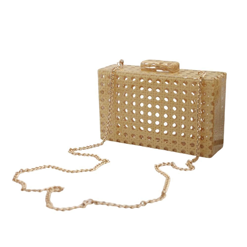 Acrylic Handbag Rattan Woven Pattern Square Box Crossbody Handbag o_o - Picture 7 of 7